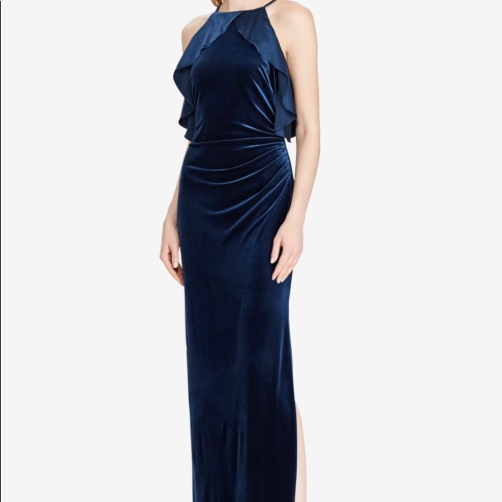 RALPH LAUREN Womens Navy Spaghetti Strap Halter Sheath Dress